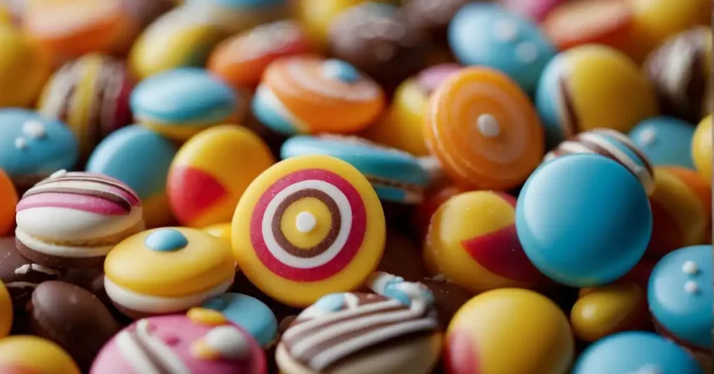 A colorful display of Innovative Confections German candy arranged in eye-catching patterns on a sleek, modern countertop