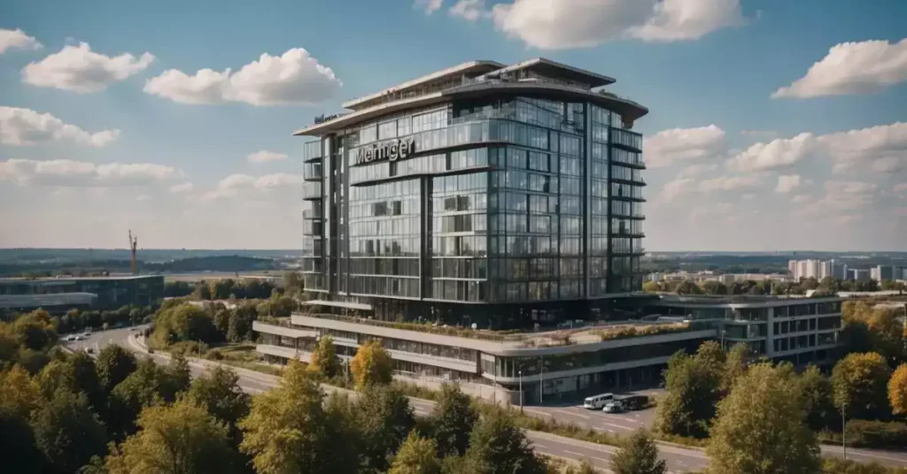 The Meininger hotel stands tall near Frankfurt Main Airport, with its modern architecture and vibrant surroundings